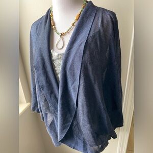 WHBM Knit Sweater Shawl Cocoon Wide Sleeve Wrap Peasant Blue Top